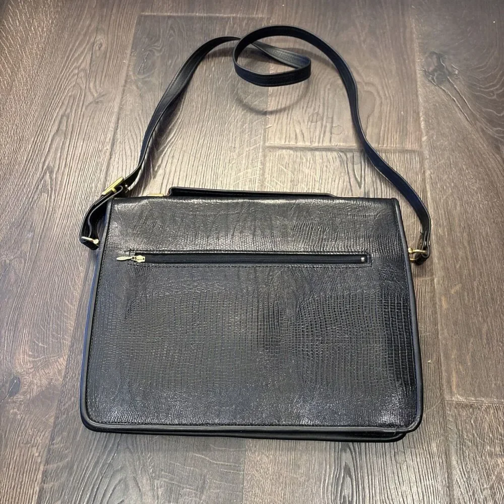 Roche Handmade Black & Brown Lizard Leather Convertible Handbag Briefcase